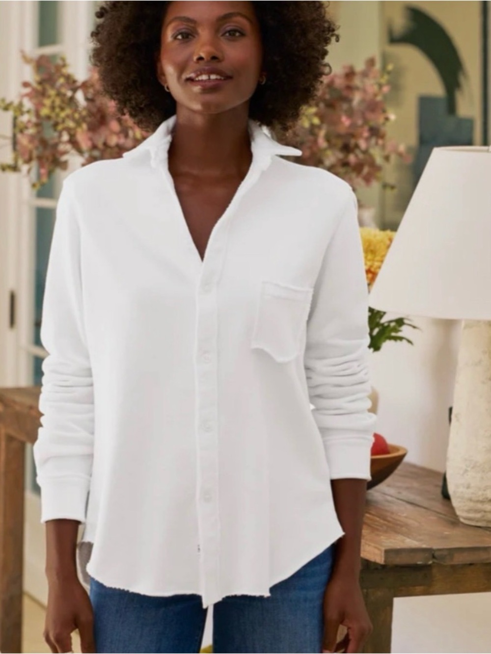 Frank & Eileen Eileen sweatshirt button-up white triple fleece L new repaired